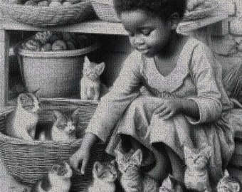 PDF cross stitch pattern. Girl with kittens