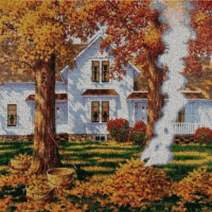 PDF cross stitch pattern. house landscape image 1