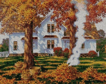 PDF cross stitch pattern. house landscape