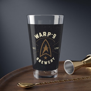 Star Trek Warp 9 Pint Glass 16oz, Star Trek glassware, Trekkie Pint Glass, Sci-fi Drinkware