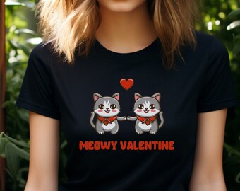 Meowy Valentines Tshirt Schnurr-fektes Geschenk für Ihre Lieben | Valentinstag Tshirt mit Katzenmotiv