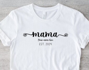 Personalisierte neue Mama 2024 Tshirt mit Kindernamen für Mutter, Oma, Tante, Schwester