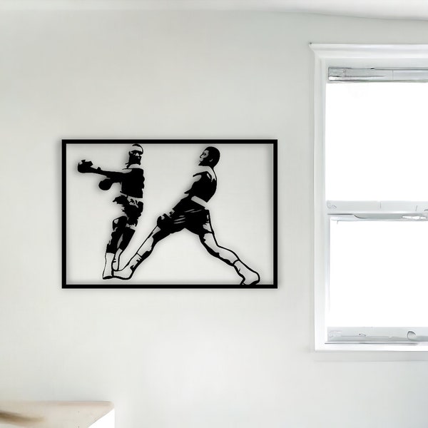 Ali vs Frazier Wood Wall Art, Black Painted 0.13" Wood, Muhammed Ali Vintage Boxing Art, Retro Boxing Pop Art, Classic Sports Wall Art