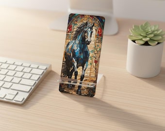 Stained Glass Phone Dock Horse Holder Mobile Stand Smartphone Desk Organizer Equine Lover Gift Accessory