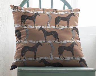 Horse Pillowcase Equine Room Decor Equestrian Home Accent Square Poly Canvas Pillow Cover Western Theme Throw Pillow Horse Lover Gift