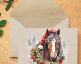 Christmas Horse Greeting Card Set of 5 Holiday Stationery with Matching Envelopes Blank Cards for Christmas and Holiday Wishes