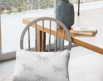 Horse Print Lumbar Pillow Neutral Gray Equestrian Farmhouse Decor