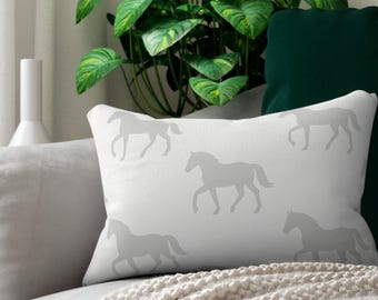 Horse Print Lumbar Pillow Neutral Gray Equestrian Decor Throw Pillow Modern Horse Silhouette Gift for Horse Lover Minimalist Nursery Accent