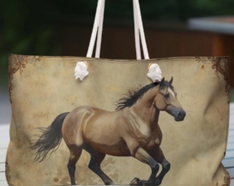 Horse Lovers Equestrian Weekend Bag Themed Stylish Shoulder Bag  Durable & Functional Day Out Large Tote Bag