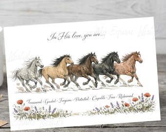 Horse Card Inspirational Message Affirmation Christian Faith Greeting Sympathy Prayer Gift Watercolor Illustration Running Wild Horses