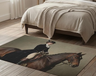 Elegant Outdoor Rug with Vintage Horse Design, Patio Decor, Garden Mat, Front Porch Welcome, Floral Area Rug, Home and Garden Gift