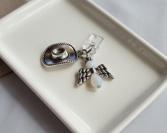 Charm Silver Western Hat & Angel Kindle lightning USB-C Dust Plug Decoration Perfect Stocking Stuffer