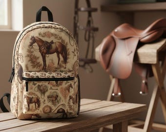 Horse Print Backpack Lightweight School Bag Equestrian Themed for Young Riders Equine Lovers