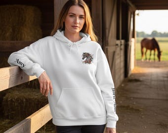 Personalized horse lover hoodie boho sweatshirt equestrian cowgirl outfit custom name owner western girl club attire