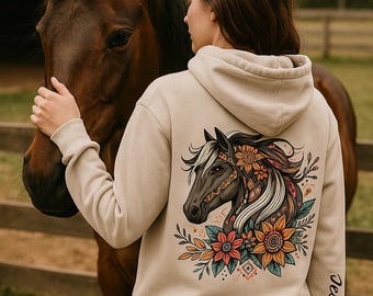 Custom Horse Lover Hoodie Horse Girl Personalized Western Hoodie with Name Gift for Horse Mom Sweater Cowgirl Outfit Horse Owner Gift Idea