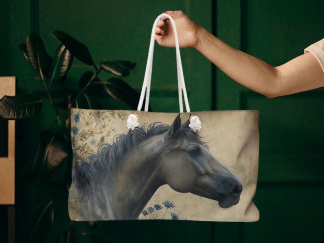 馬好きの方へのプレゼントに最適な、馬柄キャンバストートバッグ（名