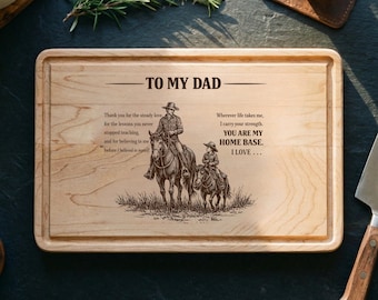 Cowboy Dad and Son wooden cutting board engraved rustic western kitchen decor father child gift farmhouse style family heirloom for dad