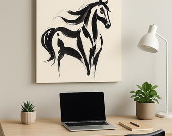 Elegant Horse Canvas Art Black and White Horse Wall Decor Equestrian Gift Modern Home Decor Horse Lover's Gift Unique Artwork