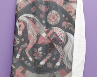 Horse Nursery Blanket Boho Throw Pink Horse Lover Gift Farm Decor Baby Room Foal Art Throw Quilt Nursery Space Pink Design Horse Theme Baby
