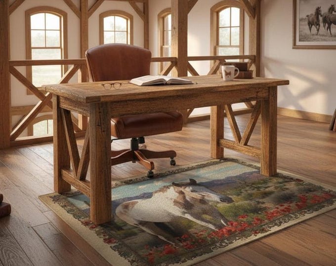 Featured listing image: Paint Horse Area Rug  Brown & White Equestrian Carpet for Living Room Office Décor Unique Gift for Horse Enthusiasts  Equestrian Home Décor