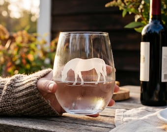Horse Etched Wine Glass Equestrian Gift Stemless Wine Glass Horse Lover Gift Rustic Farmhouse Glass Personalized Glass