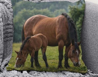 Equestrian Decor Faux Suede Square Pillowcase Horse Theme Accent Animal Lover Gift & Horse Mom Present  Farmhouse Style