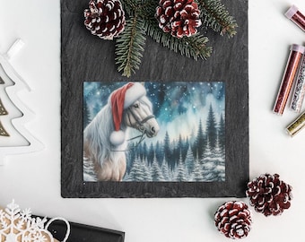 Christmas Horse Greeting Cards Set of 5 Equestrian Holiday Festive Animal Illustration Horse with Santa Hat Seasonal Stationery