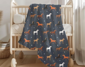 Playful Equine Soft Fleece Baby Blanket - Cozy Nursery Decor, Baby Shower Gift, Horse Lover Gift, Winter Snuggle Throw, Farm Animal Theme