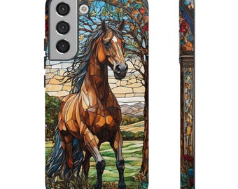 Stained Glass Horse Phone Case, Tough Cases for Horse Lovers, Animal Lover Gifts, Unique Phone Accessories, Artistic Phone Covers