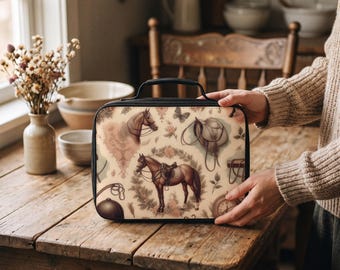 Equestrian Insulated Lunch Bag Vintage Print Horse Lunch Box Tote for Women Horse Rider Gift