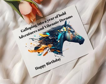 Boho Horse Birthday Card Equestrian Set with Envelopes Gift for Horse Lover