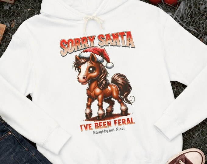 Featured listing image: Funny Horse Sweatshirt Sorry Santa Horse Illustration Hoodie