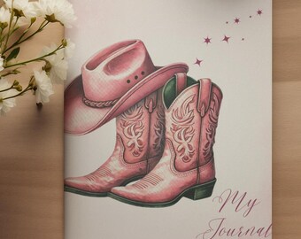 Cowgirl Journal Large Pink Cowboy Boot Notebook for Women Country Gift Horse Lover Farm Present Western Style Diary Personalized Keepsake