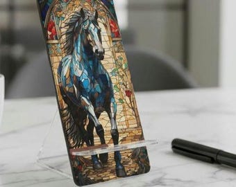 Stained Glass Phone Dock Horse Holder Mobile Stand Smartphone Desk Organizer Equine Lover Gift Accessory