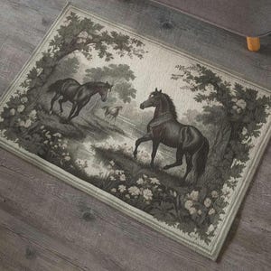 Black & White Horse Rug: Equestrian Home Decor Gift