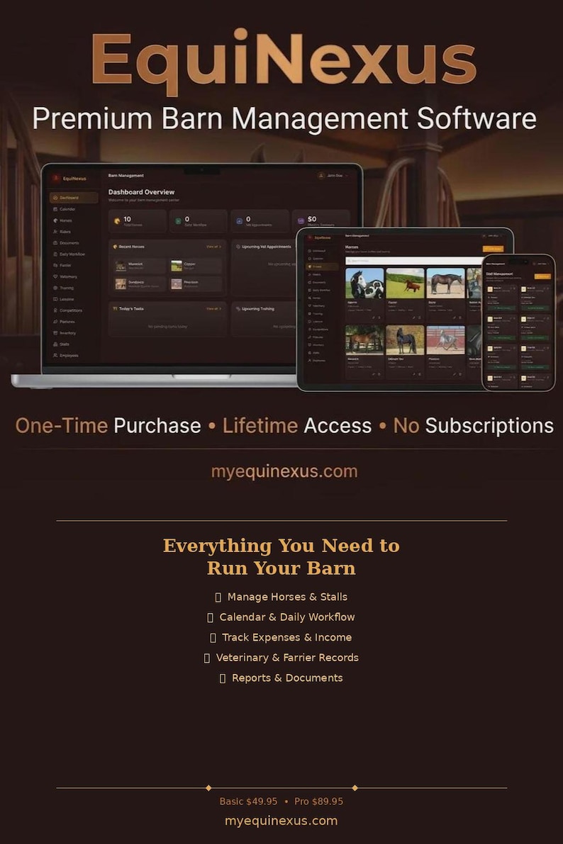 Horse Barn Management Software Equine Planner Digital Download Horse ...