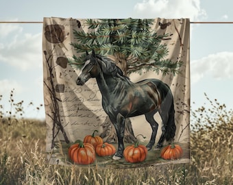 Cozy fall horse throw blanket for couch, 50x60, autumn farmhouse decor