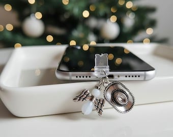 Kindle lightning USB-C Dust Plug Charm Silver Western Hat & Angel  Decoration Perfect Stocking Stuffer