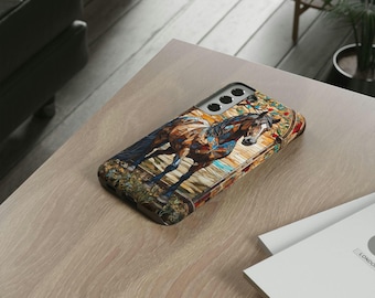 Stained Glass Horse Phone Case Artistic Durable Cover for Equine Lovers Equestrian Gift, Colorful Design Cell Protector