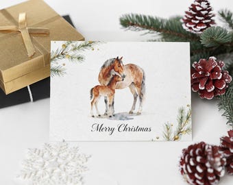 Greeting Cards Horse Christmas Holiday Card Set, 10pcs, Stationery, Christmas Cards Pack, Equestrian Xmas Cards