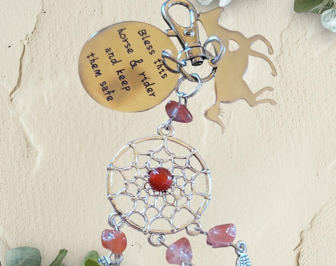 Featured listing image: Handmade Horse Halter Charms Custom Saddle Charm Patron Saint Ann Equestrians Dream Catcher for Horse Lovers Stylish Equestrian Accessories