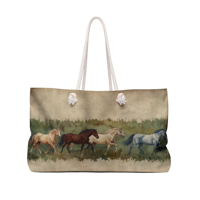 Pferde Tragetasche mit galoppierenden Pferden, Segeltuchtasche Schultertasche Pferdeliebhaber Boho stabiler Ausrüstungsträger, Geschenk für Pferdeshow Bild 1