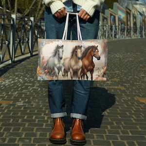 Sac fourre-tout équestre : cadeau pour amoureux des chevaux, grand fourre-tout en toile pour le week-end