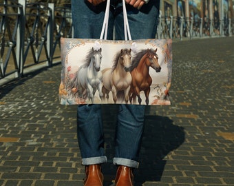 Horse Lover Gift Boho  Riding Tote Bag, Equestrian Print Purse Perfect Horseback Riding & Horse Lover Tote