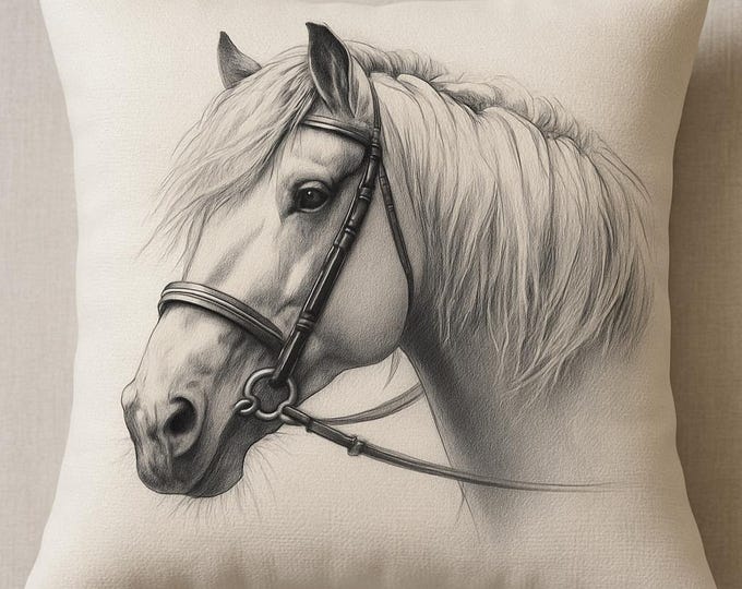 Featured listing image: Elegant Horse Pillow Cover Unique Equestrian Decor Farmhouse Throw Pillow Horse Lover Gift Rustic Animal Cushion Custom Horse Art Pillow