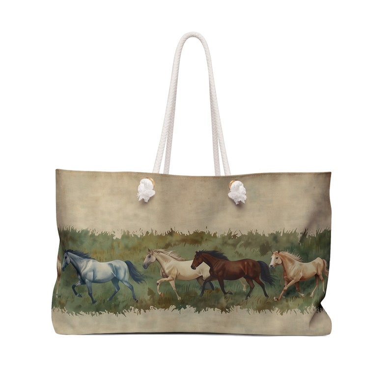 Pferde Tragetasche mit galoppierenden Pferden, Segeltuchtasche Schultertasche Pferdeliebhaber Boho stabiler Ausrüstungsträger, Geschenk für Pferdeshow Bild 3
