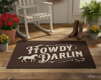 Western Outdoor Rug with Vintage Horse Design, Patio Decor, Garden Mat, Front Porch Welcome, Floral Area Rug, Home and Garden Gift
