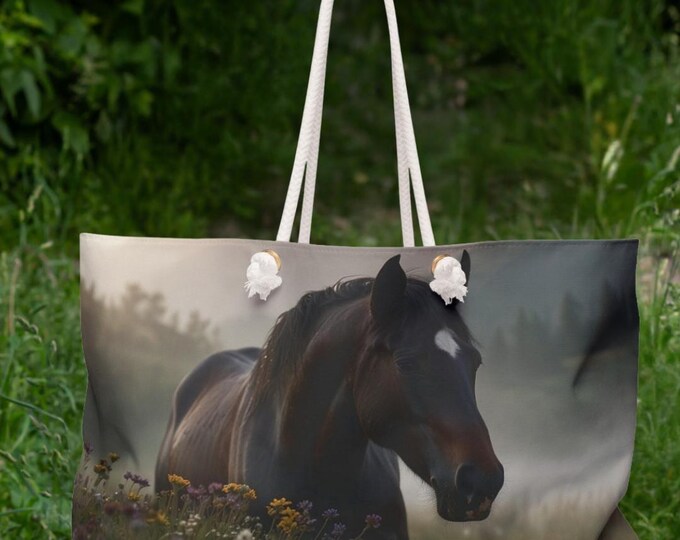 Featured listing image: Horse Design Tote Bag - Canvas Eco-Friendly Shoulder Bag for Equestrian Lovers, Reusable Grocery or Beach Bag, Stylish Everyday Carry