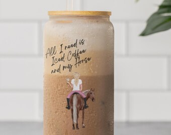 Horse Tumbler Personalized Drinking Container Bamboo Lid Design Custom Name Horse Detail Rider Decoration Glass Tumbler Gift Idea