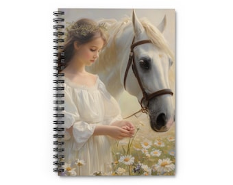 Horse Themed Spiral Notebook for Girls Equestrian Journal with Ruled Line Pages Gift for Horse Lover Animal Lover Diary Writing Drawing Pad